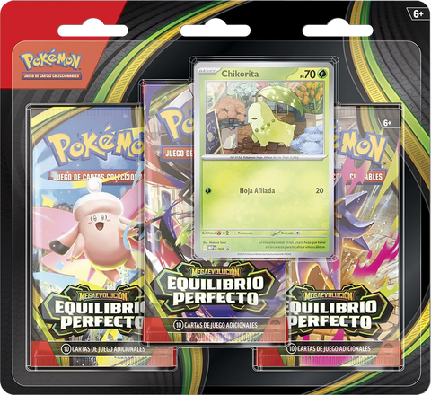 [PREVENTA - 10%] Mega Evolution Perfect Order – 3 Pack Blister (Chikorita) – Español